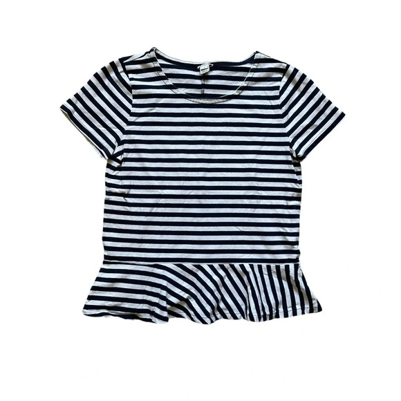 J. Crew Tops - J. Crew Striped Peplum Top Navy Blue/ White Size M